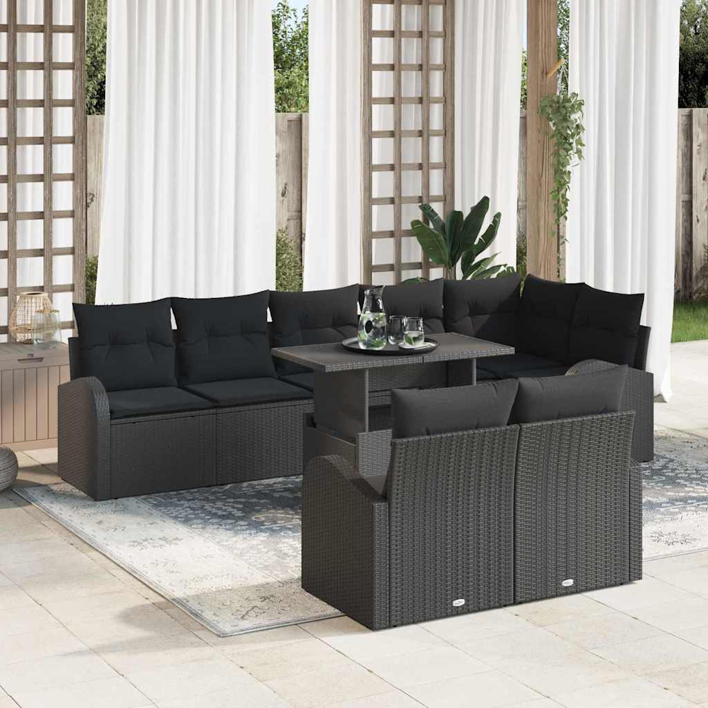 Gartensofa-set mit Kissen 9 pcs Schwarz Poly Rattan