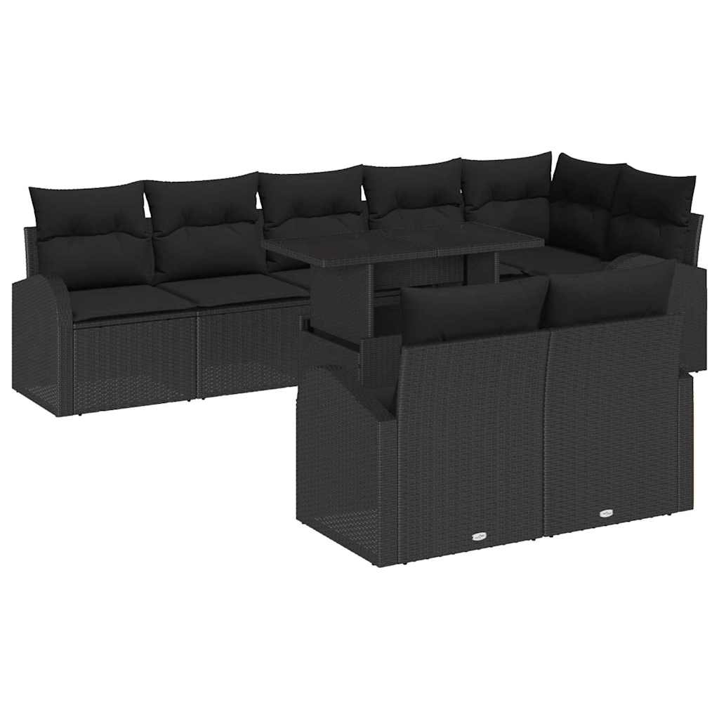 Gartensofa-set mit Kissen 9 pcs Schwarz Poly Rattan