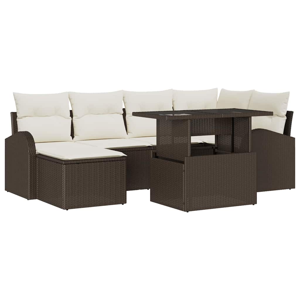 Garten-Sofa-Set mit Speicher 7 pcs Braun Poly Rattan