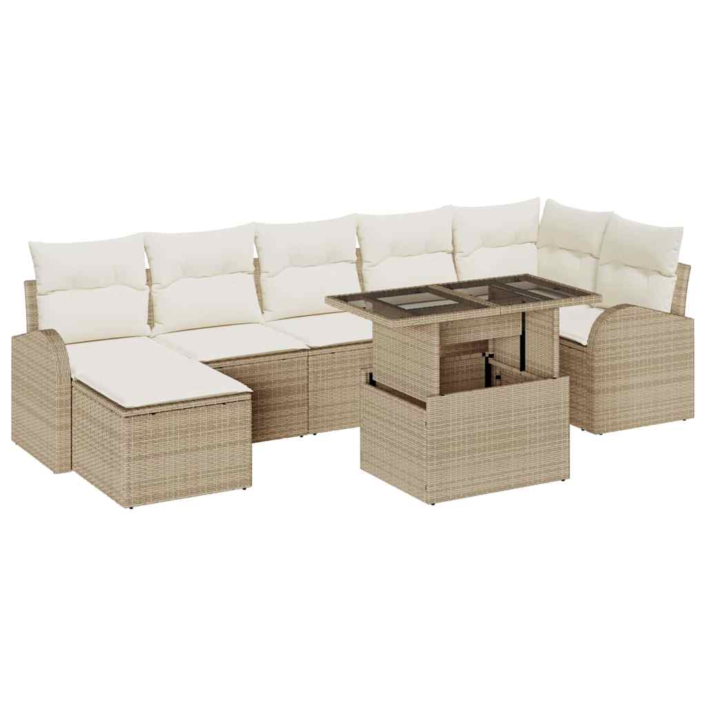 Gartensofa-set mit Kissen mit Speicher 8 pcs Beige Poly Rattan