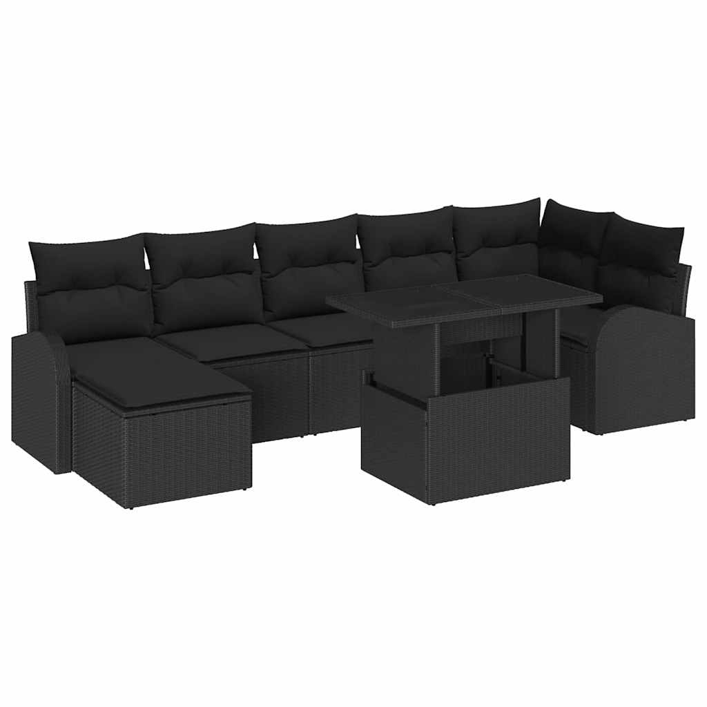 Gartensofa-set mit Kissen 8 pcs Schwarz Poly Rattan