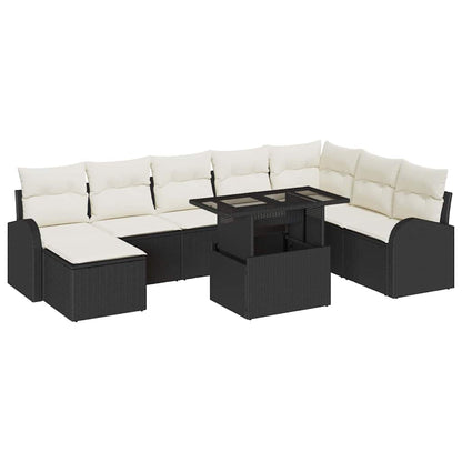 Garten-Sofa-Set mit Speicher 9 pcs Schwarz Poly Rattan