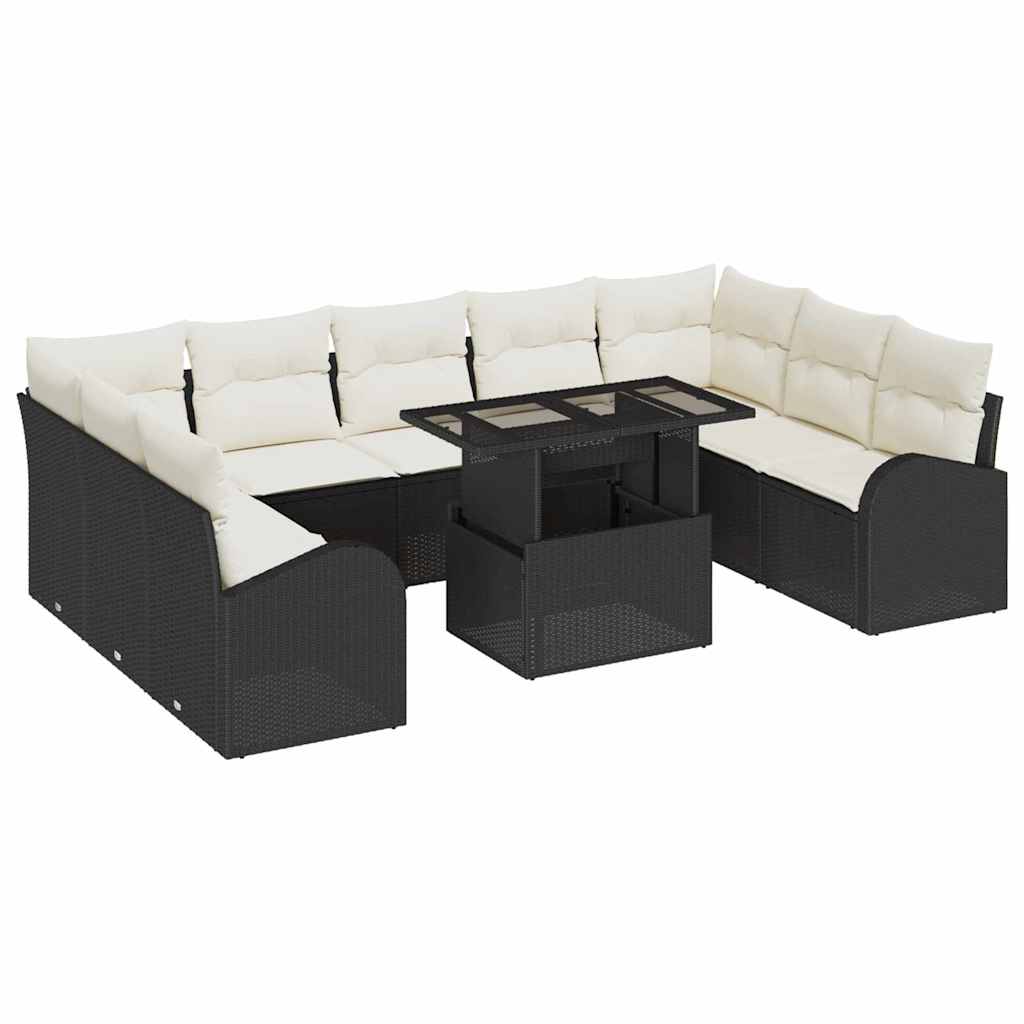 Gartensofa-set mit Kissen 10 pcs Schwarz Poly Rattan