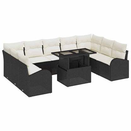 Gartensofa-set mit Kissen 10 pcs Schwarz Poly Rattan