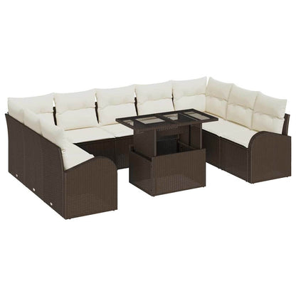 Gartensofa-set mit Kissen mit Speicher 10 pcs Braun Poly Rattan