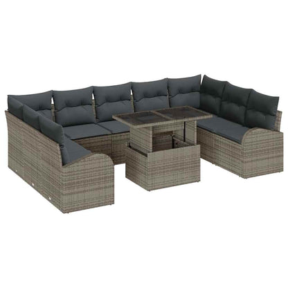 Gartensofa-set mit Kissen mit Speicher 10 pcs Grau Poly Rattan