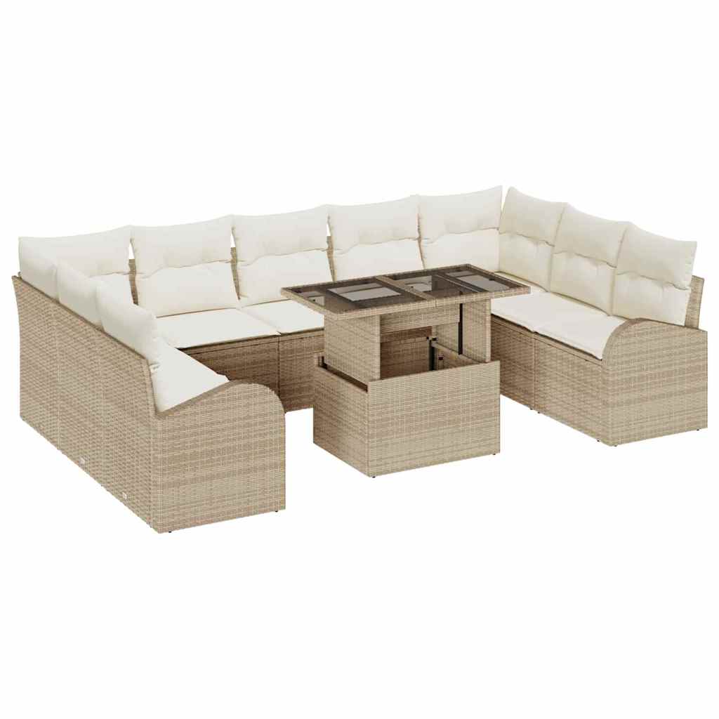 Gartensofa-set mit Kissen mit Speicher 10 pcs Beige Poly Rattan