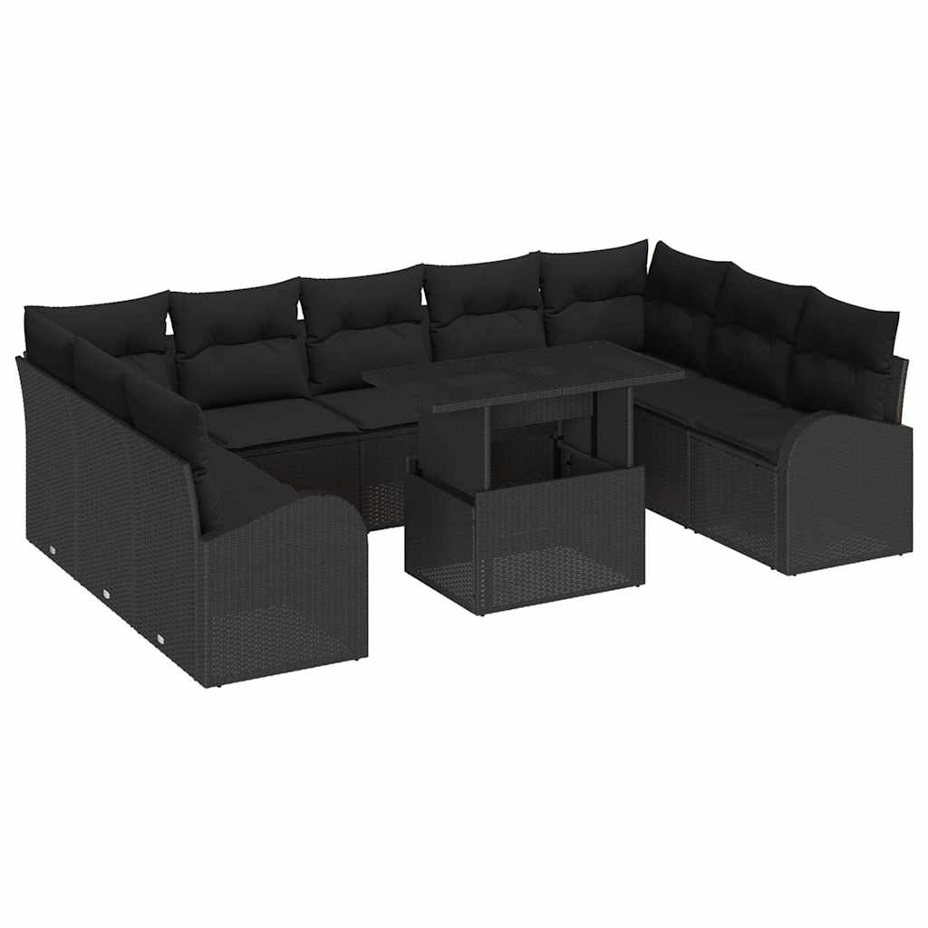 Gartensofa-set mit Kissen 10 pcs Schwarz Poly Rattan
