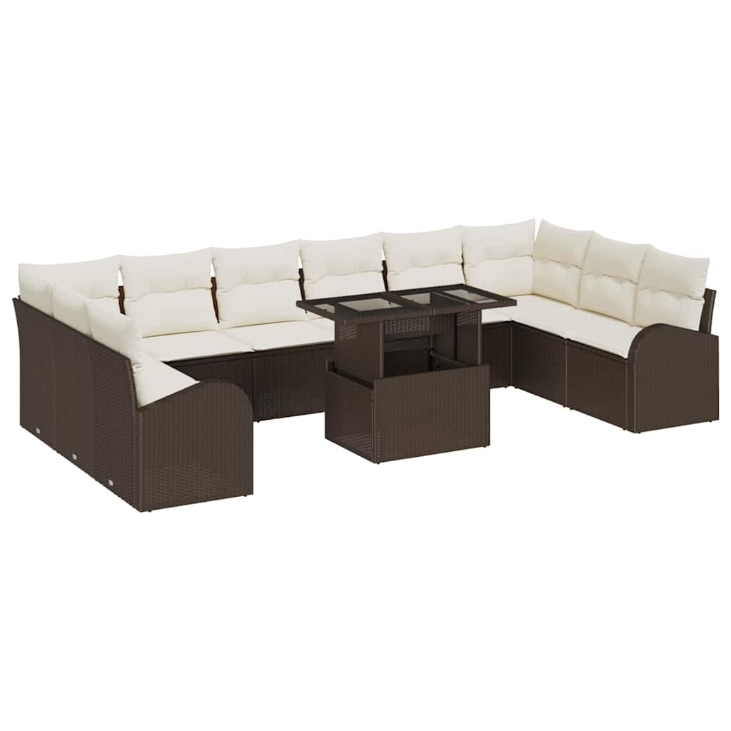 Gartensofa-set mit Kissen mit Speicher 11 pcs Braun Poly Rattan