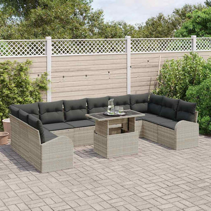 Garten-Sofa-Set mit Speicher 11 pcs Hellgrau Poly Rattan