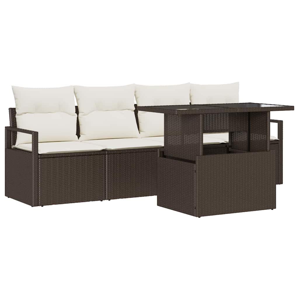 Garten-Sofa-Set mit Speicher 5 pcs Braun Poly Rattan