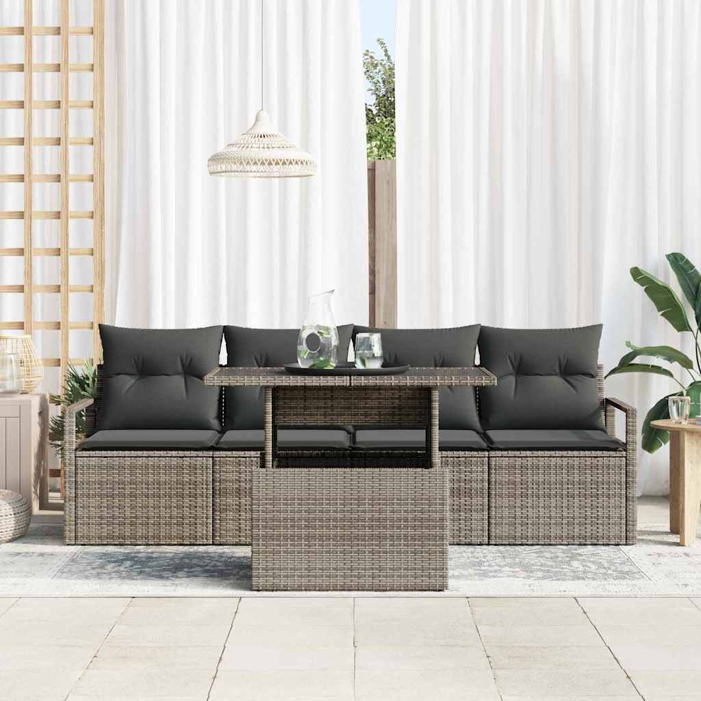 vidaXL Ensemble de canapés de jardin avec rangement 5 pcs Gris Résine tressée