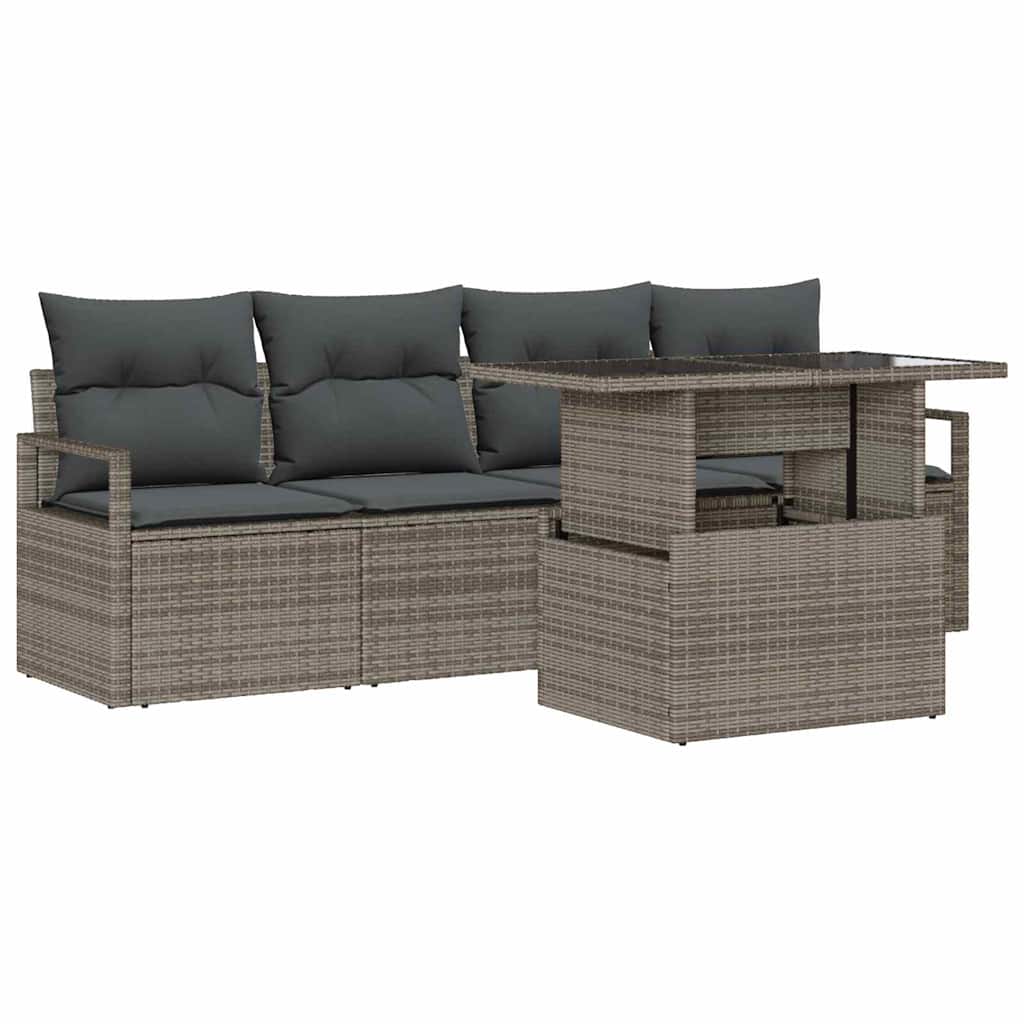 vidaXL Ensemble de canapés de jardin avec rangement 5 pcs Gris Résine tressée