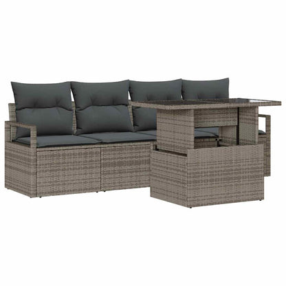 vidaXL Ensemble de canapés de jardin avec rangement 5 pcs Gris Résine tressée