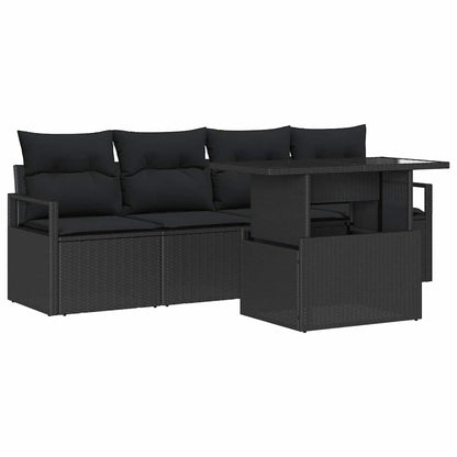 Gartensofa-set mit Kissen 5 pcs Schwarz Poly Rattan