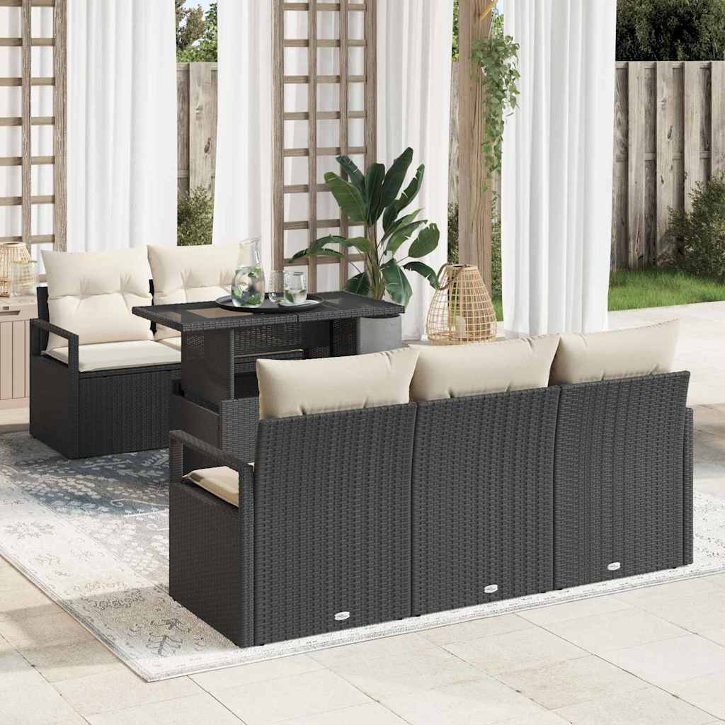 Gartensofa-set mit Kissen 6 pcs Schwarz Poly Rattan