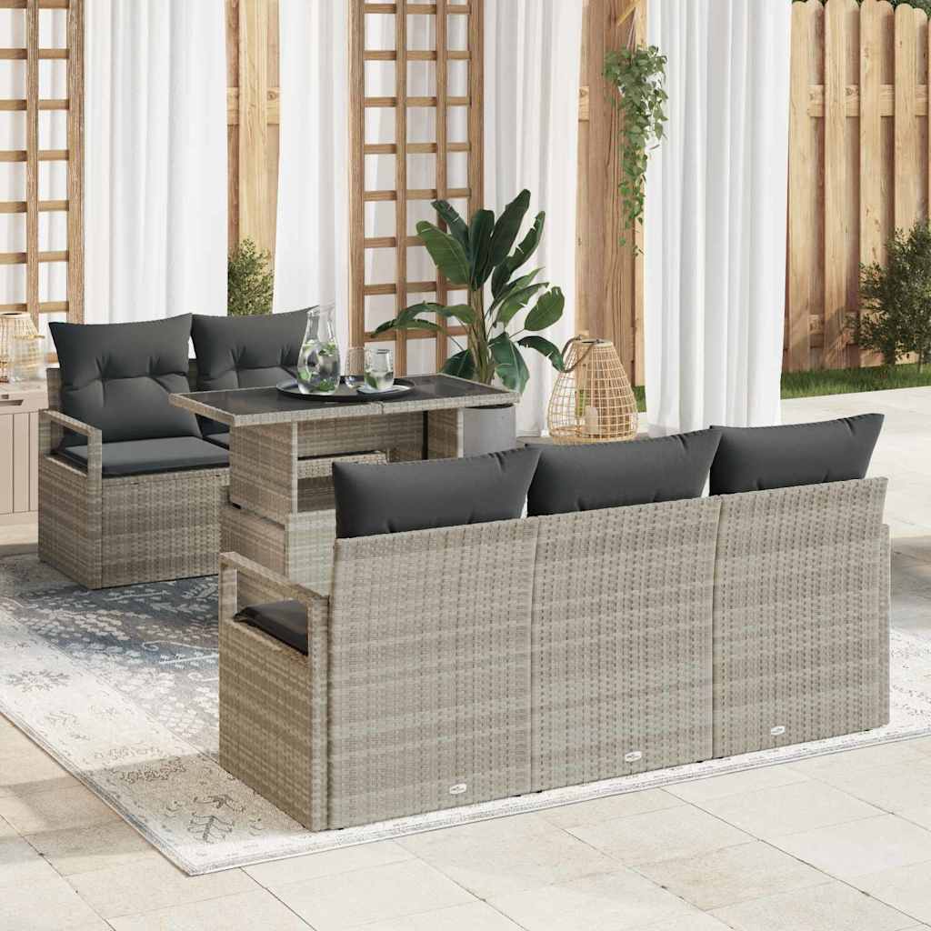 Gartensofa-set mit Kissen 6 pcs Hellgrau Poly Rattan