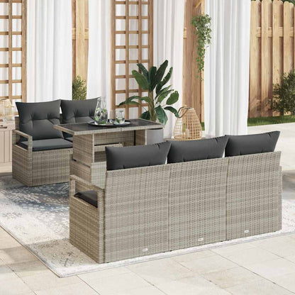 Gartensofa-set mit Kissen 6 pcs Hellgrau Poly Rattan