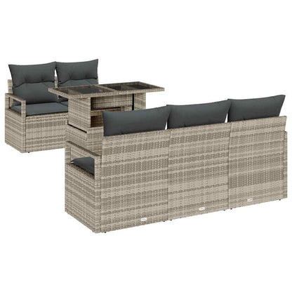 Gartensofa-set mit Kissen 6 pcs Hellgrau Poly Rattan