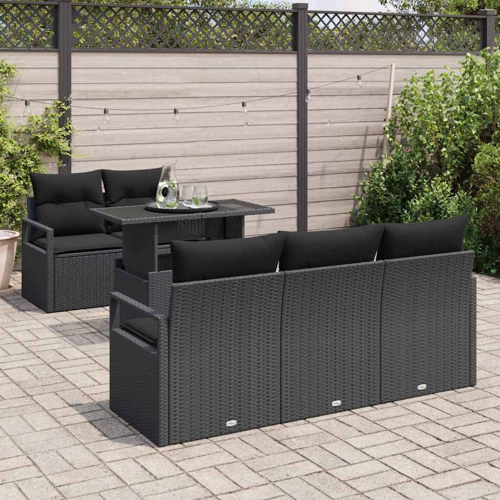 Gartensofa-set mit Kissen 6 pcs Schwarz Poly Rattan