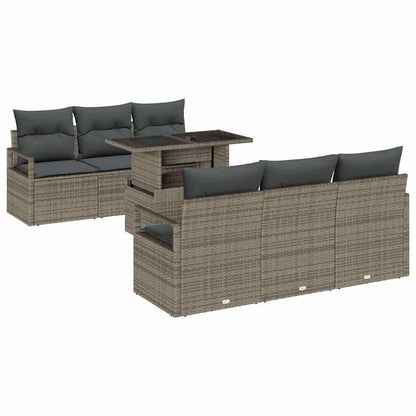 Gartensofa-set mit Kissen mit Speicher 7 pcs Grau Poly Rattan