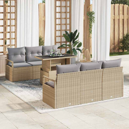 Gartensofa-set mit Kissen mit Speicher 7 pcs Beige Poly Rattan