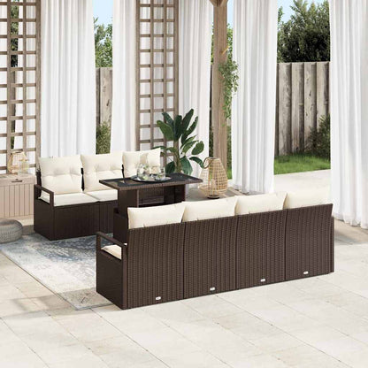 Gartensofa-set mit Kissen mit Speicher 8 pcs Braun Poly Rattan