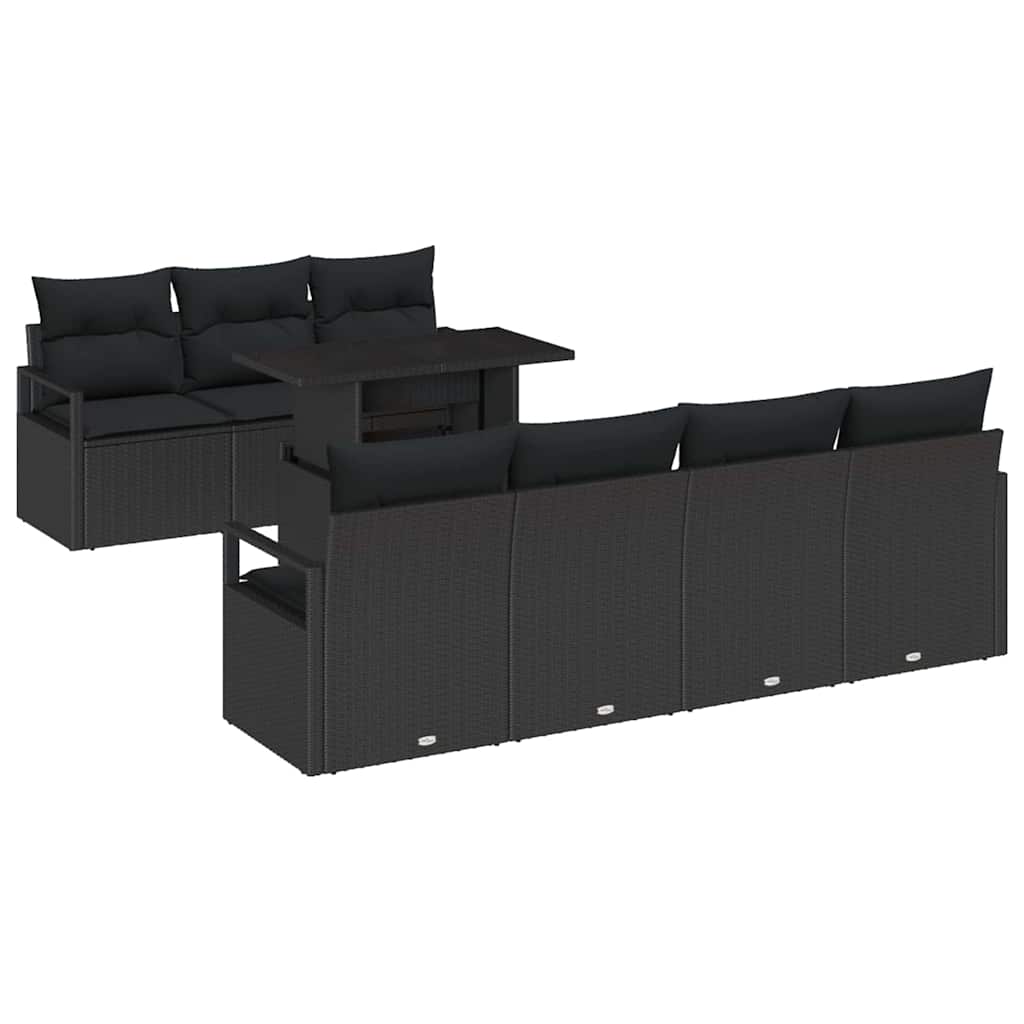 Gartensofa-set mit Kissen 8 pcs Schwarz Poly Rattan
