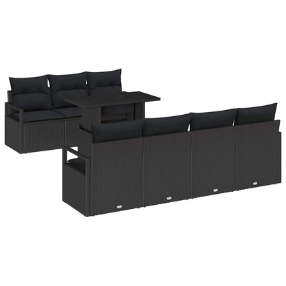 Gartensofa-set mit Kissen 8 pcs Schwarz Poly Rattan