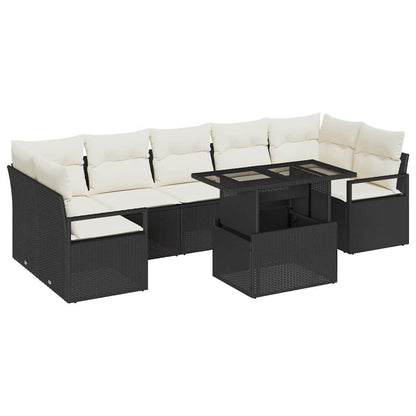 Garten-Sofa-Set mit Speicher 8 pcs Schwarz Poly Rattan