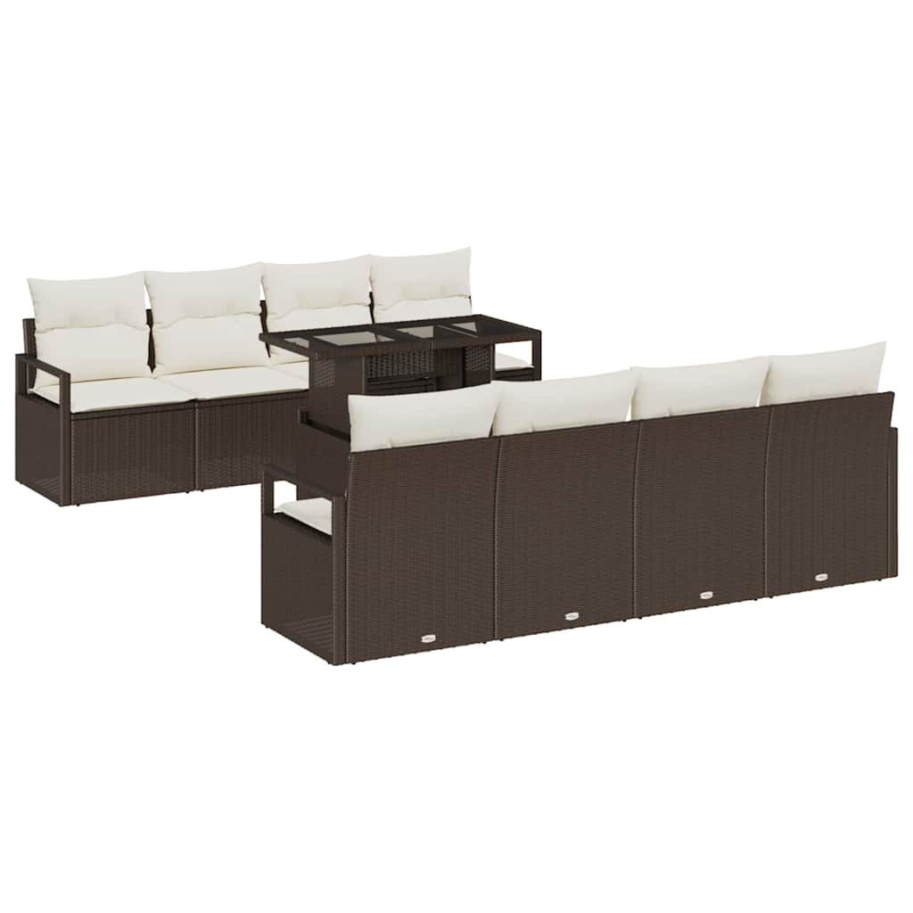 vidaXL Gartensofa-set mit Kissen mit Speicher 9 pcs Braun Poly Rattan
