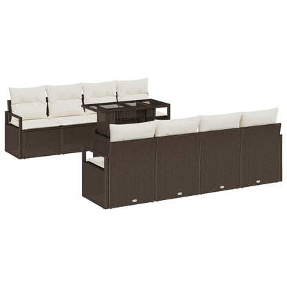 vidaXL Gartensofa-set mit Kissen mit Speicher 9 pcs Braun Poly Rattan