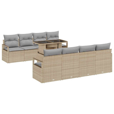 vidaXL Garten-Sofa-Set mit Speicher 9 pcs Beige Poly Rattan
