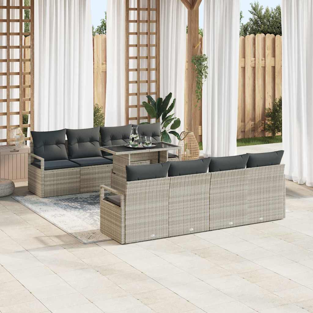 vidaXL Garten-Sofa-Set mit Speicher 9 pcs Hellgrau Poly Rattan