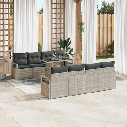 vidaXL Garten-Sofa-Set mit Speicher 9 pcs Hellgrau Poly Rattan