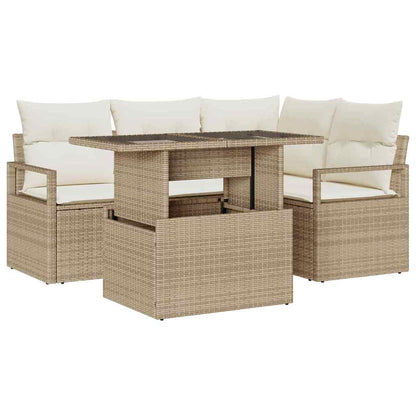 Garten-Sofa-Set mit Speicher 5 pcs Beige Poly Rattan