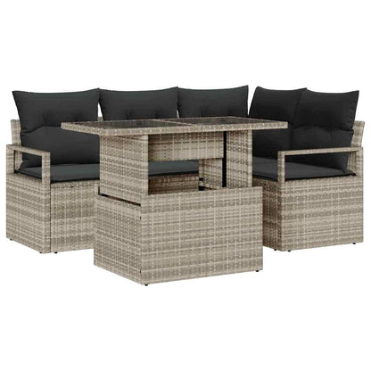 Gartensofa-set mit Kissen 5 pcs Hellgrau Poly Rattan