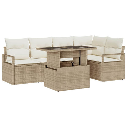 Gartensofa-set mit Kissen mit Speicher 6 pcs Beige Poly Rattan