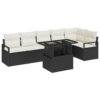 Garten-Sofa-Set mit Speicher 7 pcs Schwarz Poly Rattan