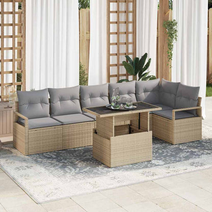 Garten-Sofa-Set mit Speicher 7 pcs Beige Poly Rattan