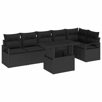 Gartensofa-set mit Kissen 7 pcs Schwarz Poly Rattan