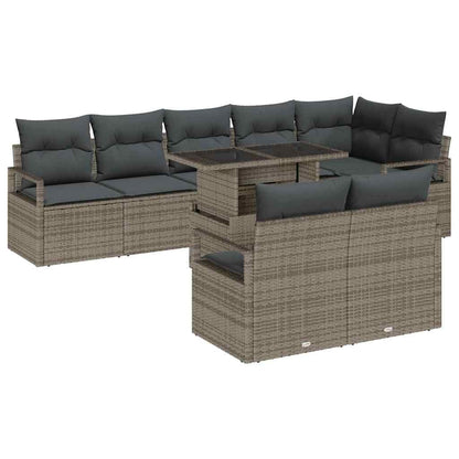 Gartensofa-set mit Kissen mit Speicher 9 pcs Grau Poly Rattan