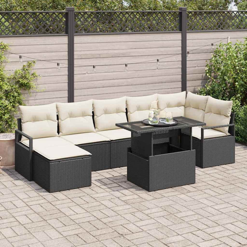 Garten-Sofa-Set mit Speicher 8 pcs Schwarz Poly Rattan