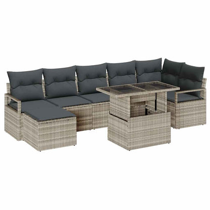 Garten-Sofa-Set mit Speicher 8 pcs Hellgrau Poly Rattan