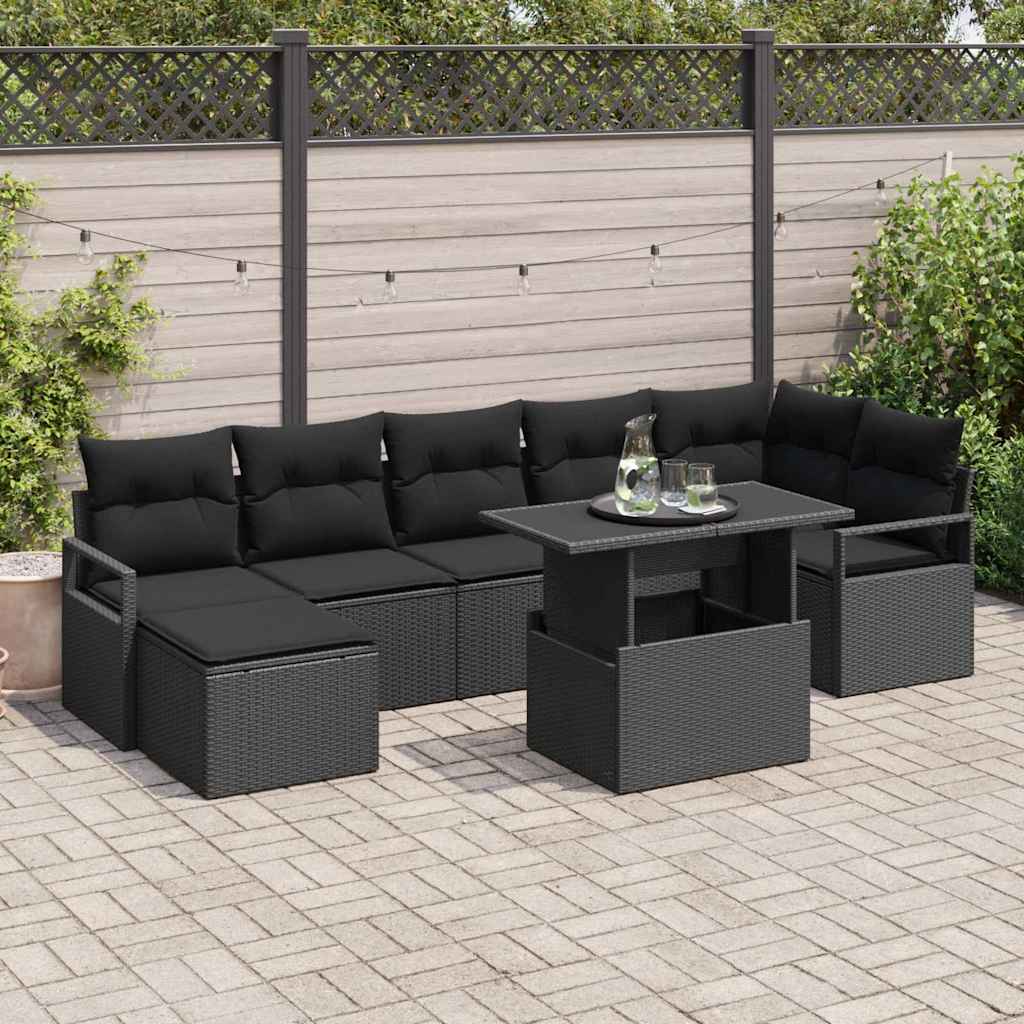 Garten-Sofa-Set mit Speicher 8 pcs Schwarz Poly Rattan