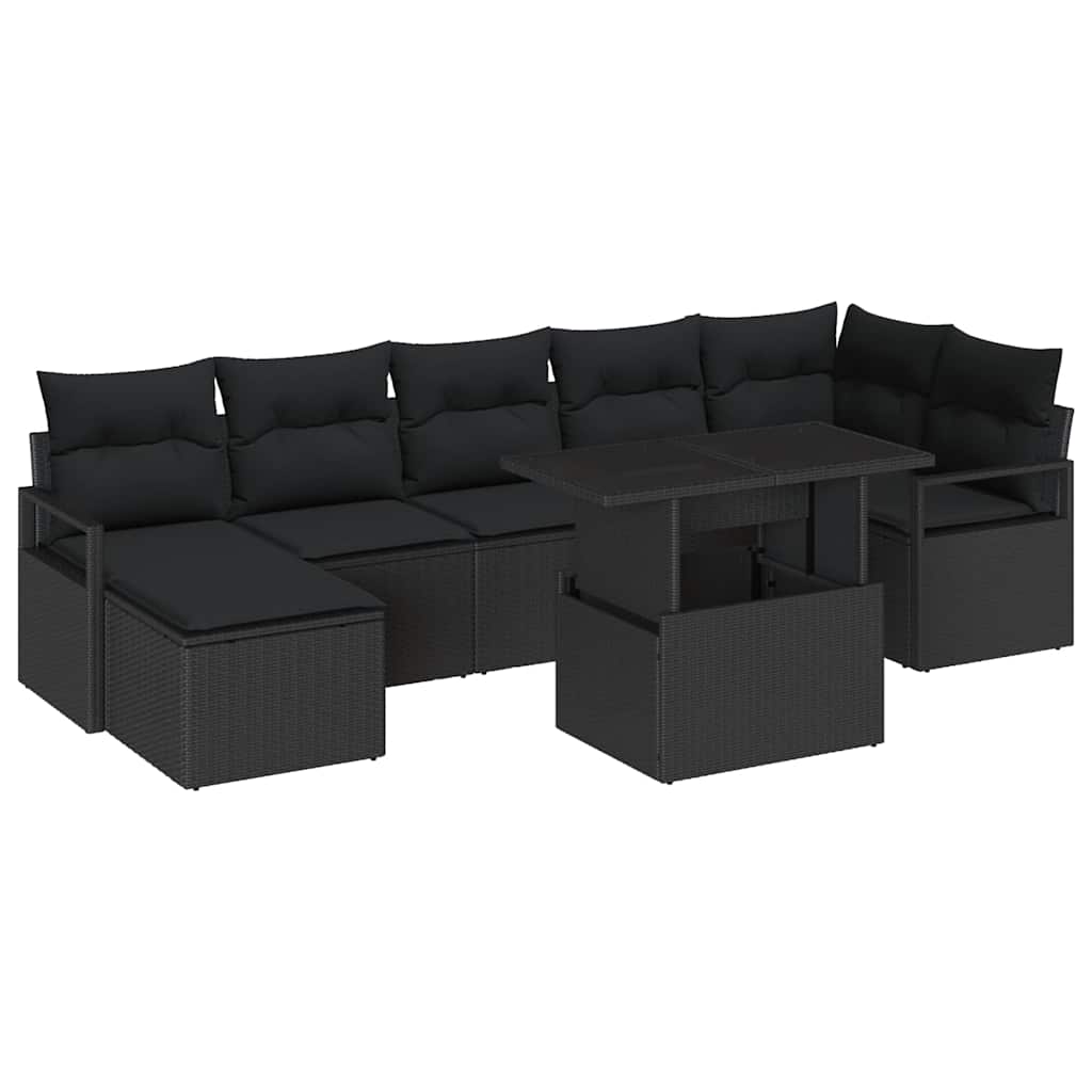 Garten-Sofa-Set mit Speicher 8 pcs Schwarz Poly Rattan