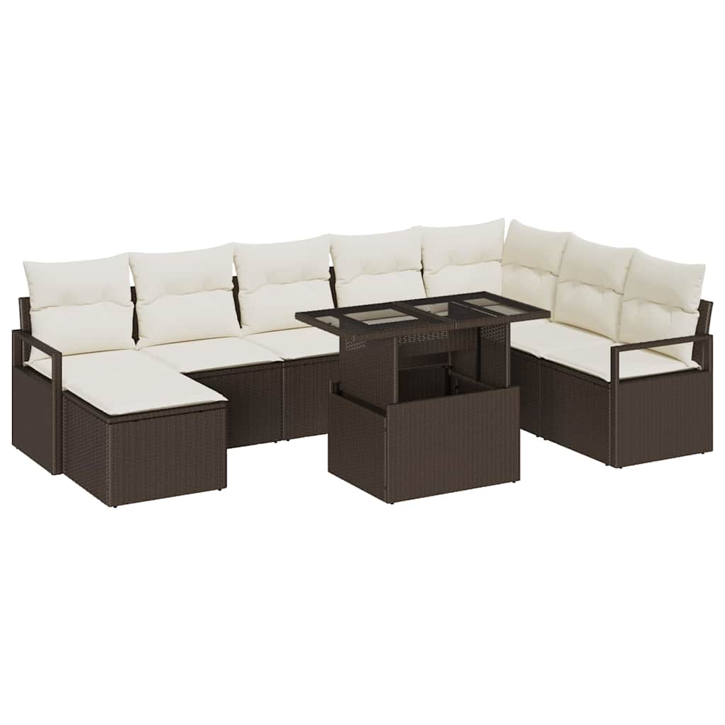 Garten-Sofa-Set mit Speicher 9 pcs Braun Poly Rattan