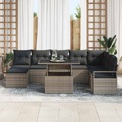Garten-Sofa-Set mit Speicher 9 pcs Grau Poly Rattan