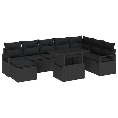 Garten-Sofa-Set mit Speicher 9 pcs Schwarz Poly Rattan