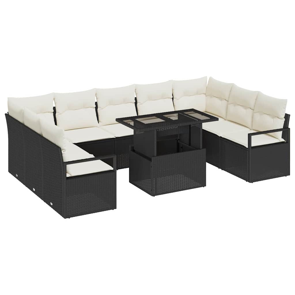 Garten-Sofa-Set mit Speicher 10 pcs Schwarz Poly Rattan